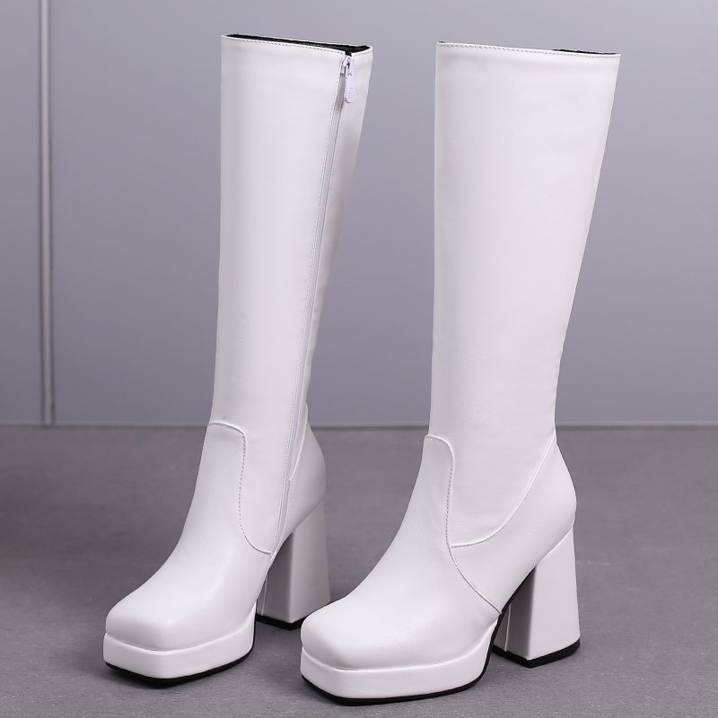 Zip Up Boots Short - Stivali alti al ginocchio bianchi Piattaforma