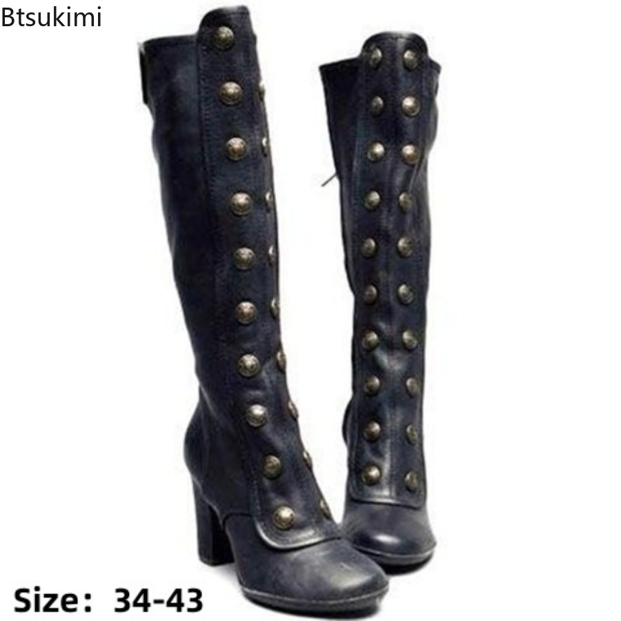Stivali Neri Retrò con Borchie - High Knee Heel Boots recensione e prezzo